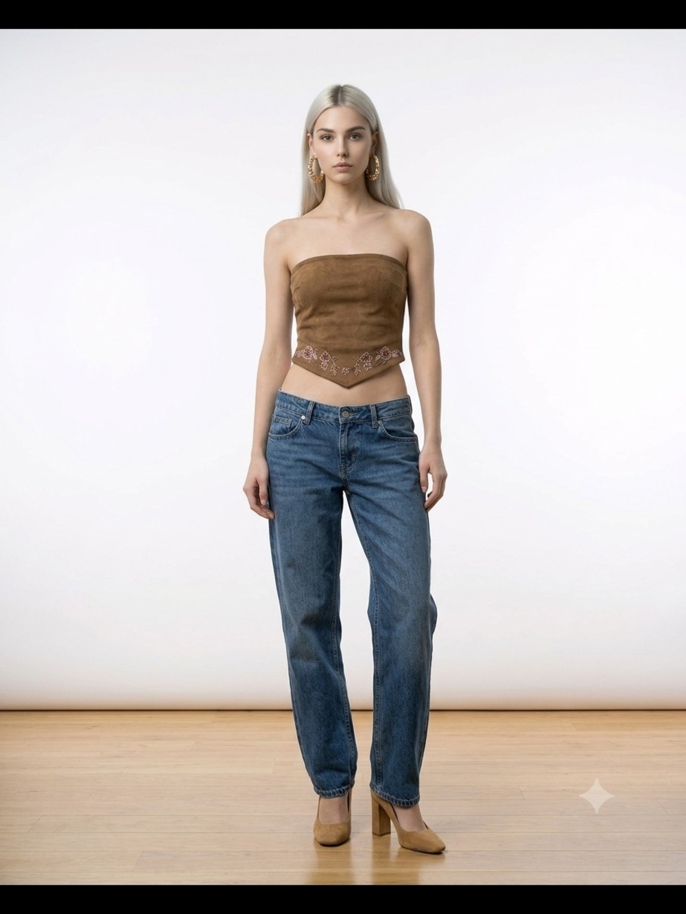 Faux Sued Top.with Beads